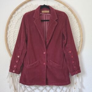 GRLFRND Wide Wale Corduroy 2-Button Blazer Jacket Womens Deep Cranberry Red S